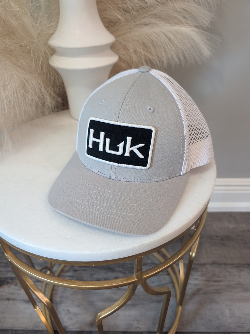 Huk Grey & White Mesh Trucker Hat - Huk Patch Cap